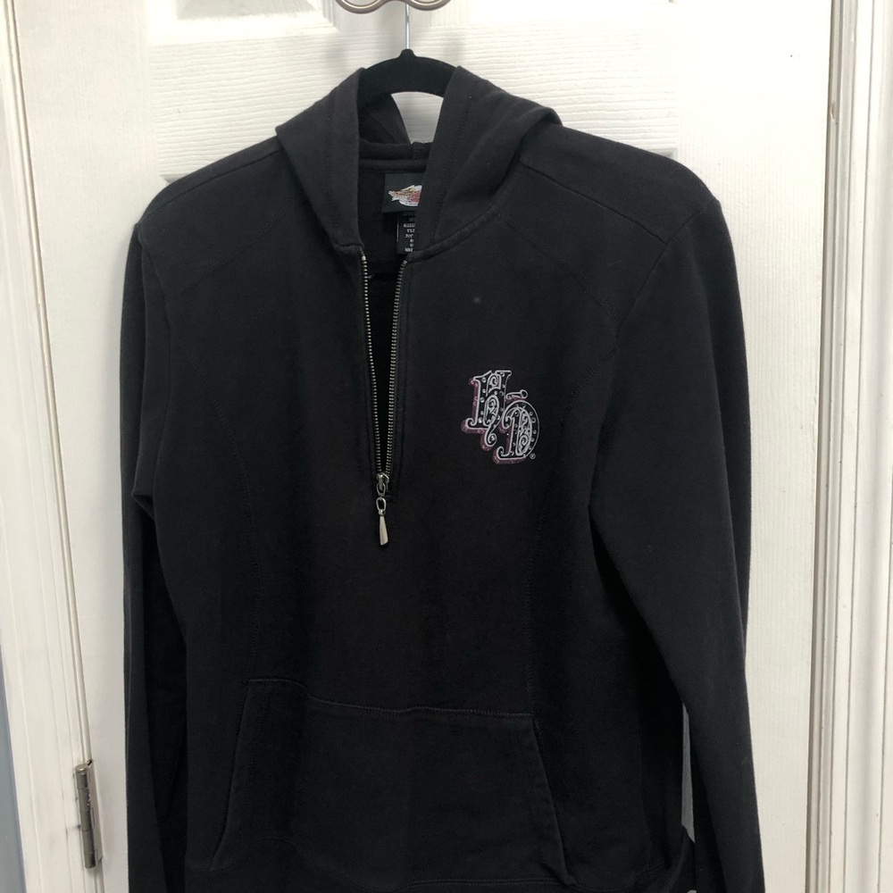 Harley Davidson Womens Medium 1/4 Zip Sweatshirt Hoodie Black Long Sleeve biker - Picture 15 of 16